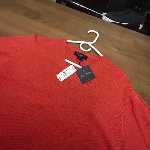 Brooks Brothers Sweater Mens Large Red Pima Cotton V Neck Pullover Classic Knit - Picture 1 of 3